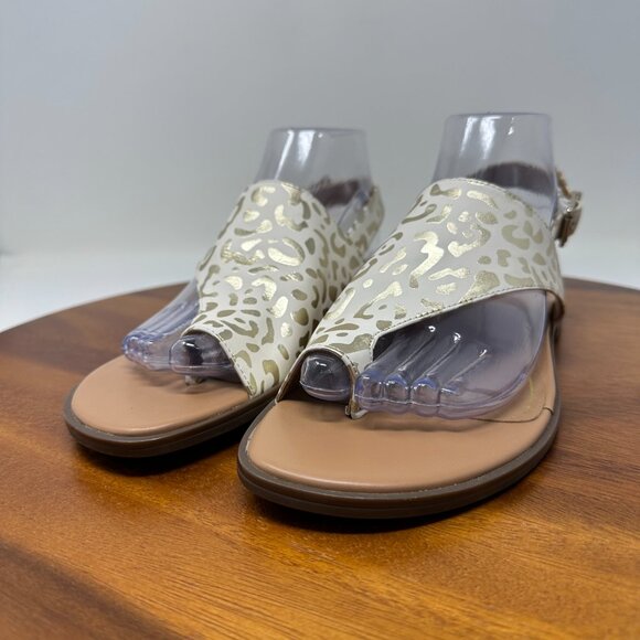 Vionic Ella Leather Thong Sandals White Leopard Size 8 - Picture 4 of 12